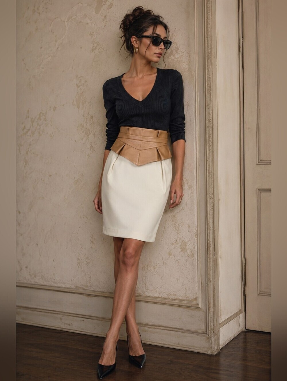 Mark and James by Badgley Mischka Vintage Leather Waist Pencil Skirt